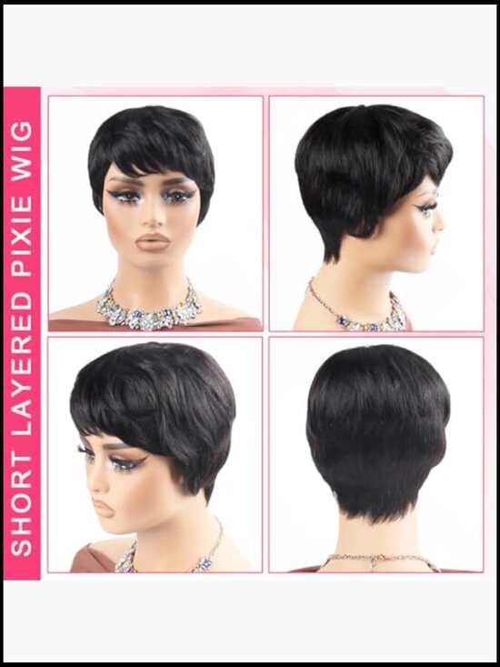 Short Pixie Wig Human Hair Glueless Wear and Go Full Machine  display picture 2